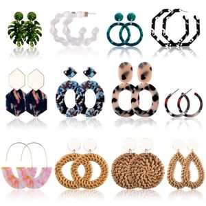 12 Pairs Earrings Rattan Set